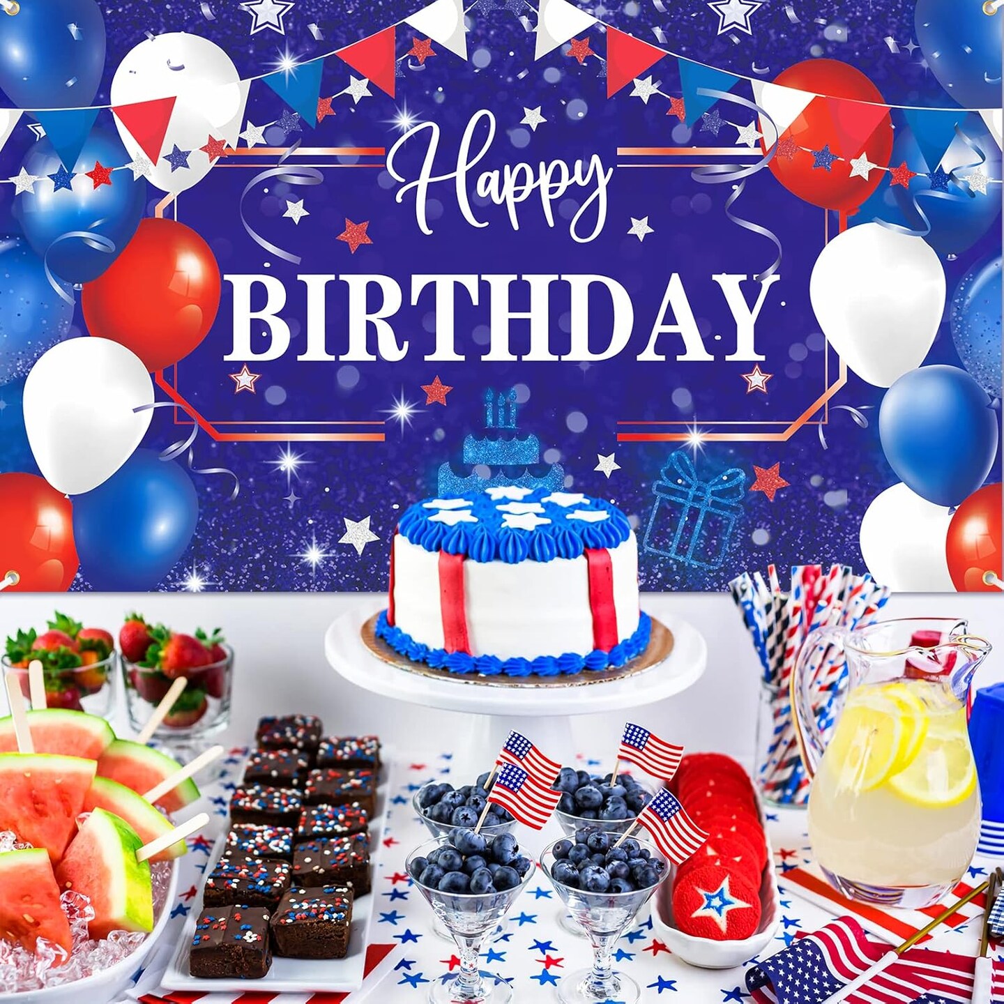 Red White and Blue Birthday Decorations Banner Royal Blue Red White Patriotic Party Supplies