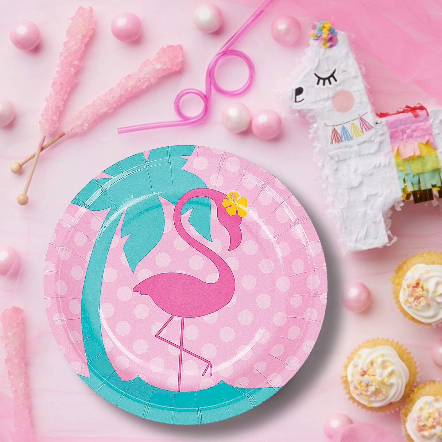 8 Ct. Flamingo Paper Dessert Plates 7&#x22; Disposable Plates Cute Pink Flamingo Party Tableware