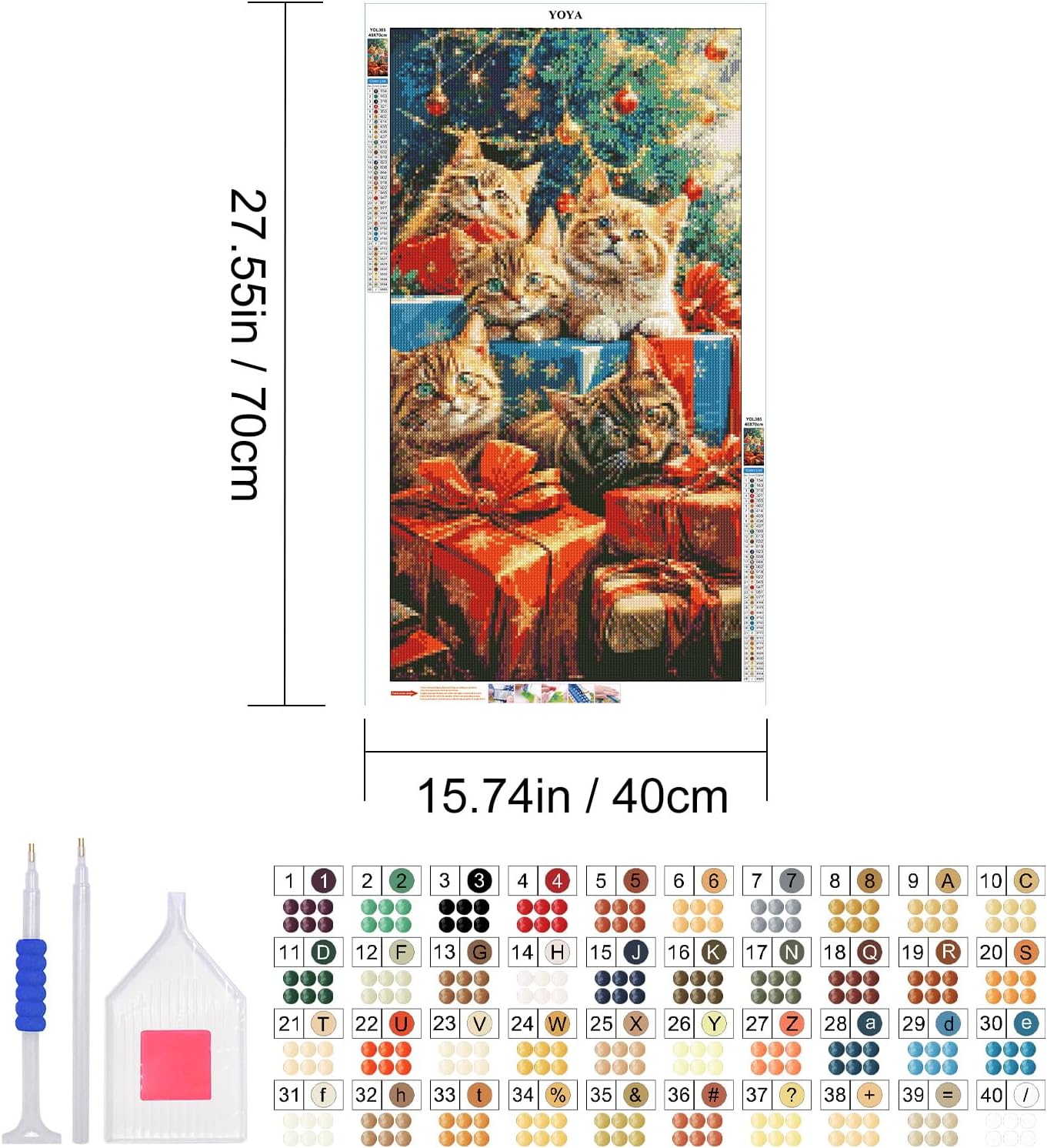 Large Christmas Cat Diamond Art Kits, DIY 5D Christmas Tree Diamond Painting,(15.7"x 27.5")