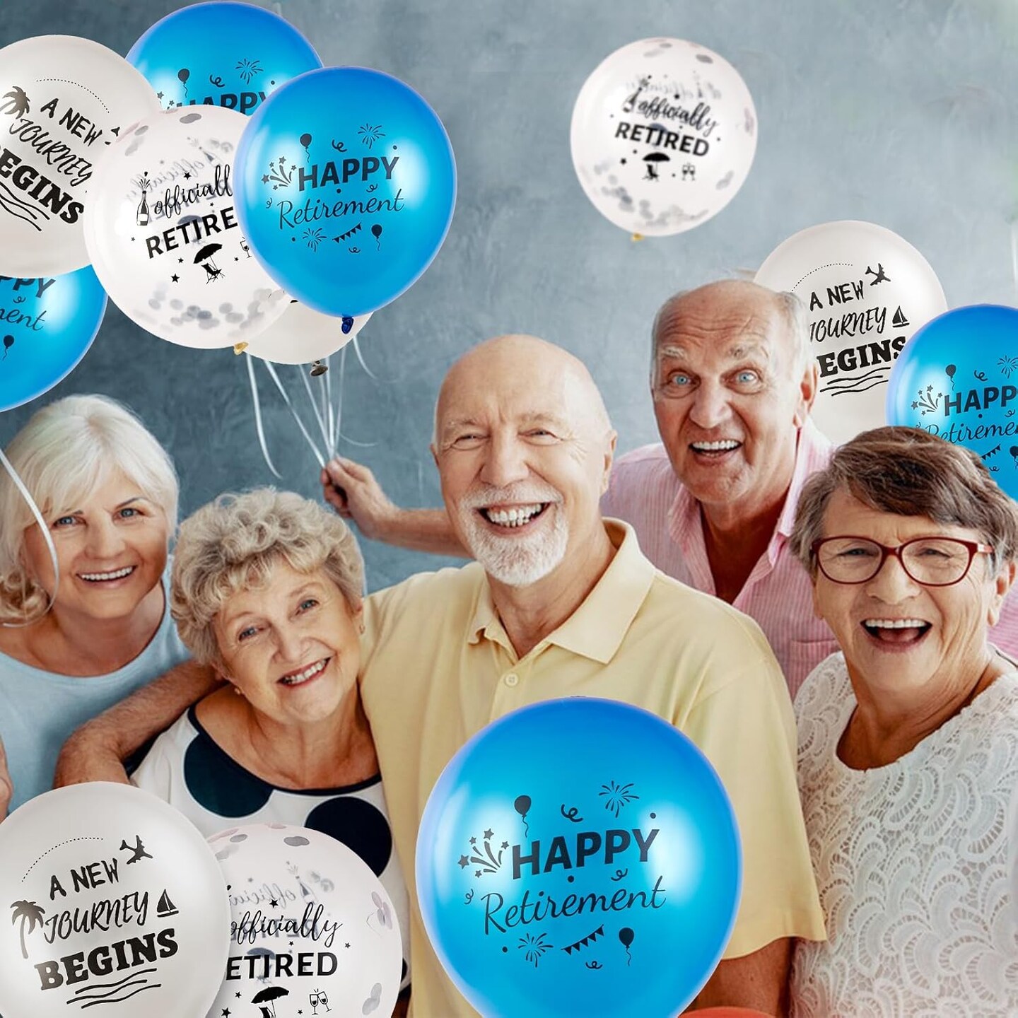 18 Pcs Happy Retirement Balloons With Pattern 12 Inch Blue and White Retirement Latex Sequin Balloons
