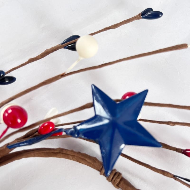 4PCS Mini Wreath Red White & Blue Star Mixed Berries & Pip Berry Candle Rings 4 inch