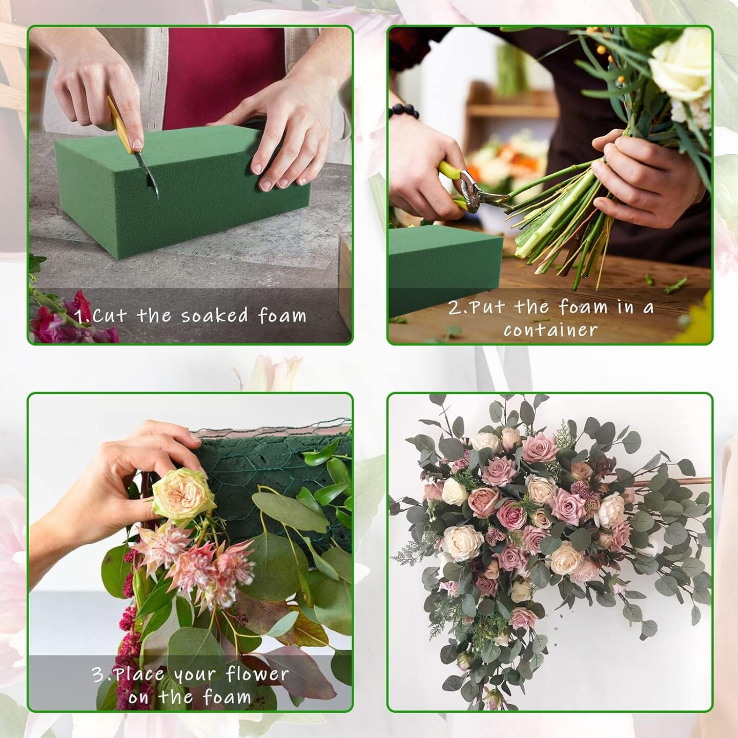 3Pcs Green Wet Dry Flower Foam Plant Foam