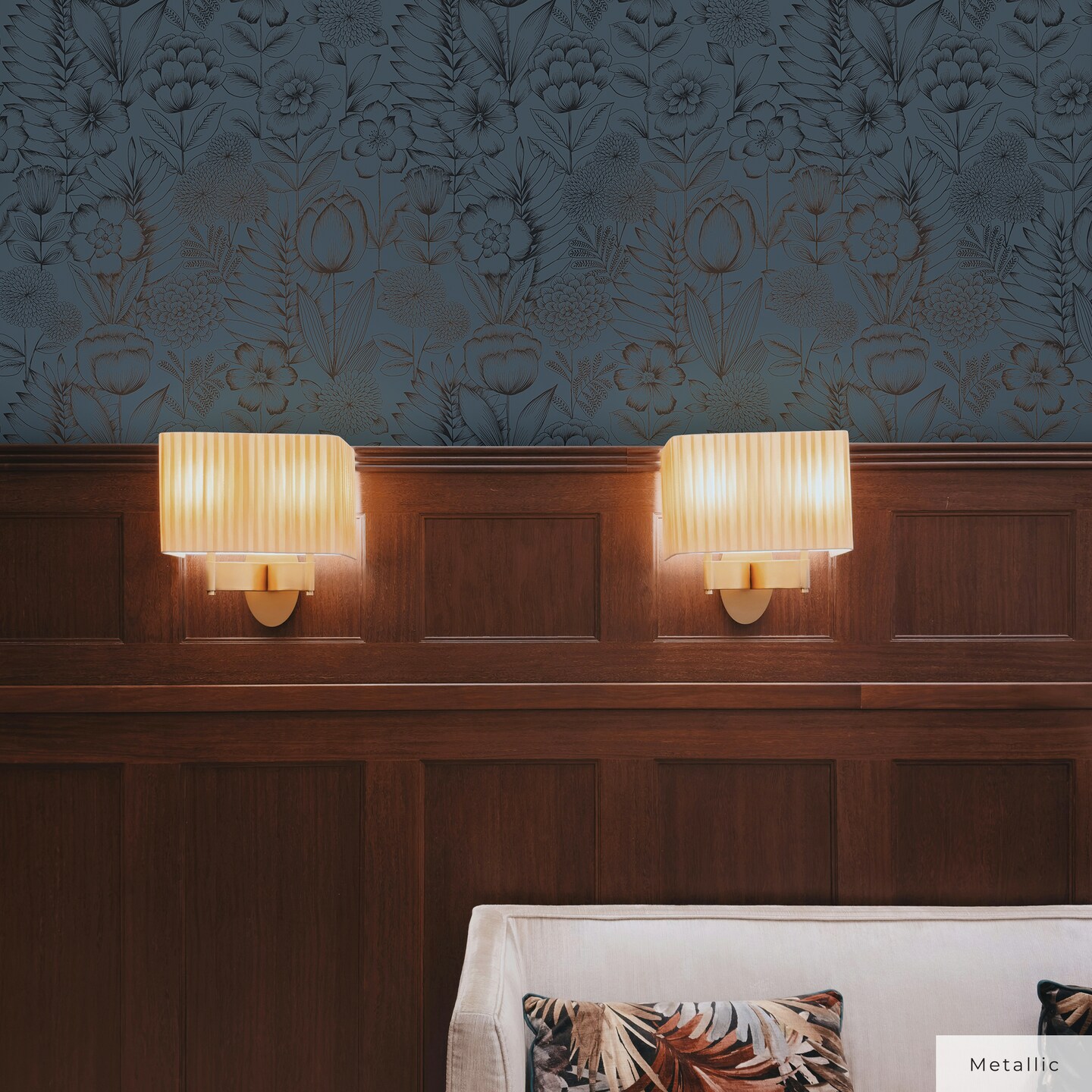 Tempaper Homestead Floral Peel and Stick Wallpaper Metallic Blue