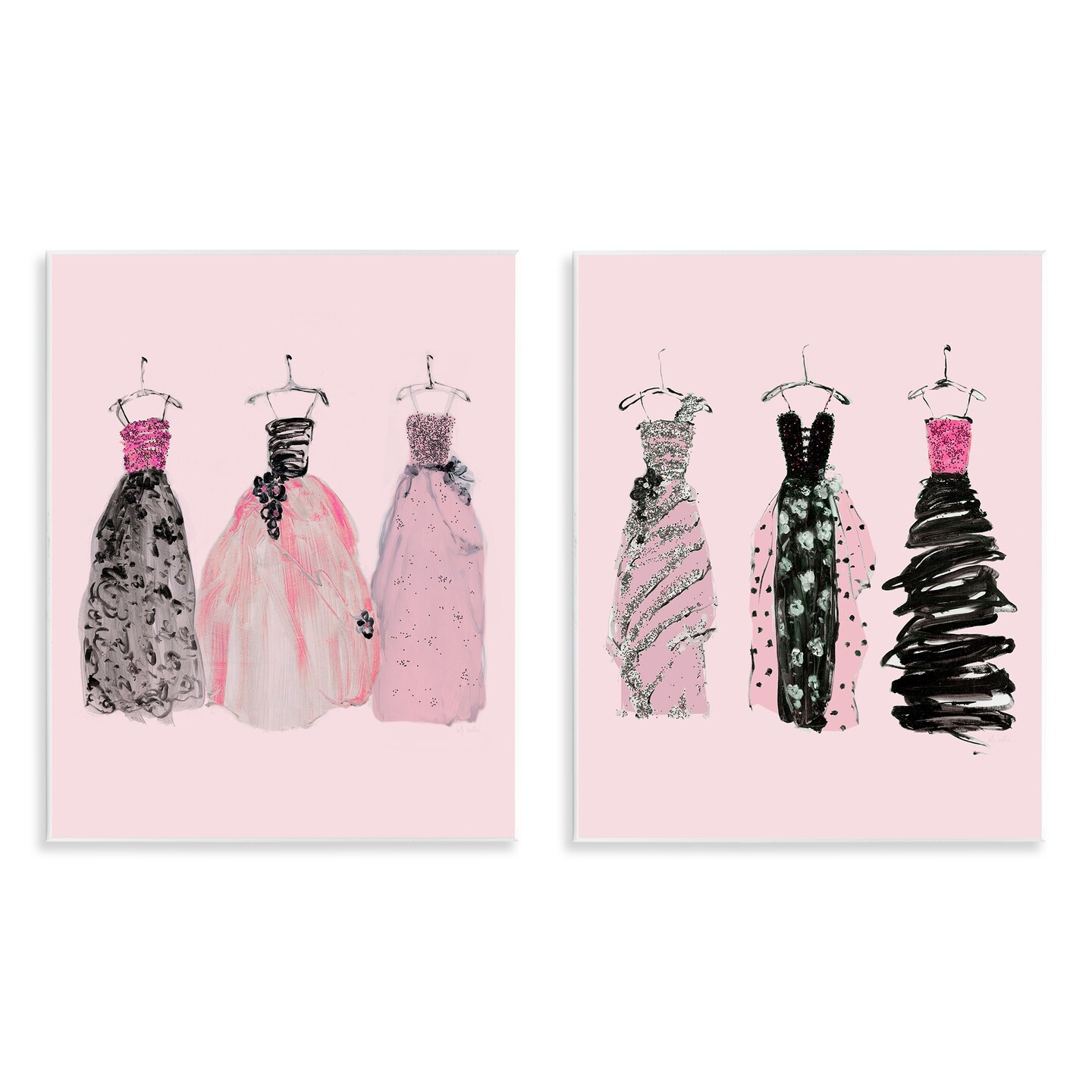 Stupell Industries Pink & Black Trendy Dresses 2pc Wall Plaque Set By Sally Swatland