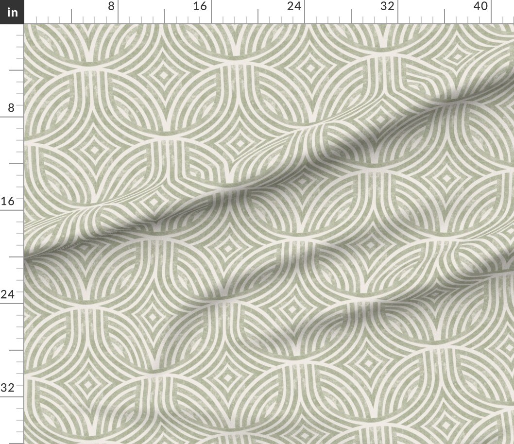 Art Deco Geometric Lines Arch Green Faux Distressing Modern Farmhouse Japandi Scandi Mcm Minimalist Tile Mid Century Large Scale Diamond Oval Custom Printed Fabric by Spoonflower Various Fabrics by the Yard or Fat Quarter