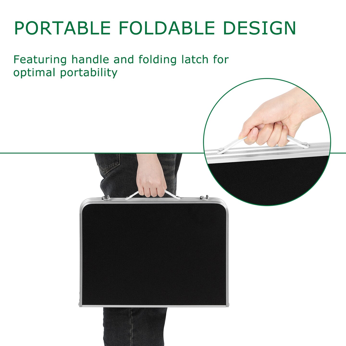 5-Second Setup Portable Aluminum Alloy Folding Table with Steady Lock, Heavy-Duty Reinforcement &#x26; Carrying Handle - 23.6&#x22; L x 15.7&#x22; W x 9.8&#x22; H