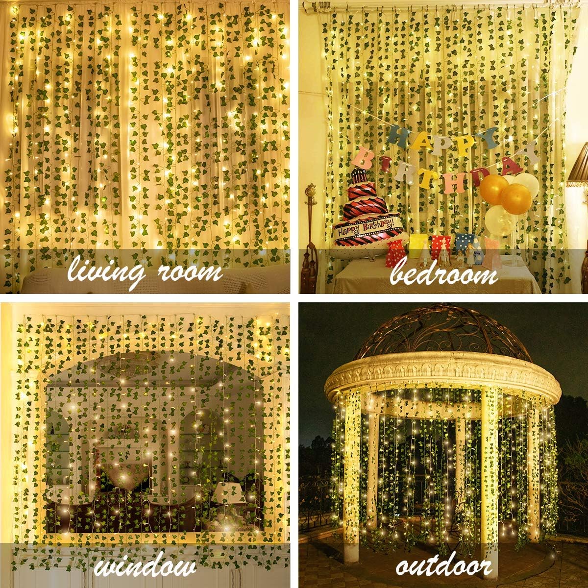 12 Pack Artificial Ivy Leaf Plants with 240 LED Curtain String Lights,Hanging Garland
