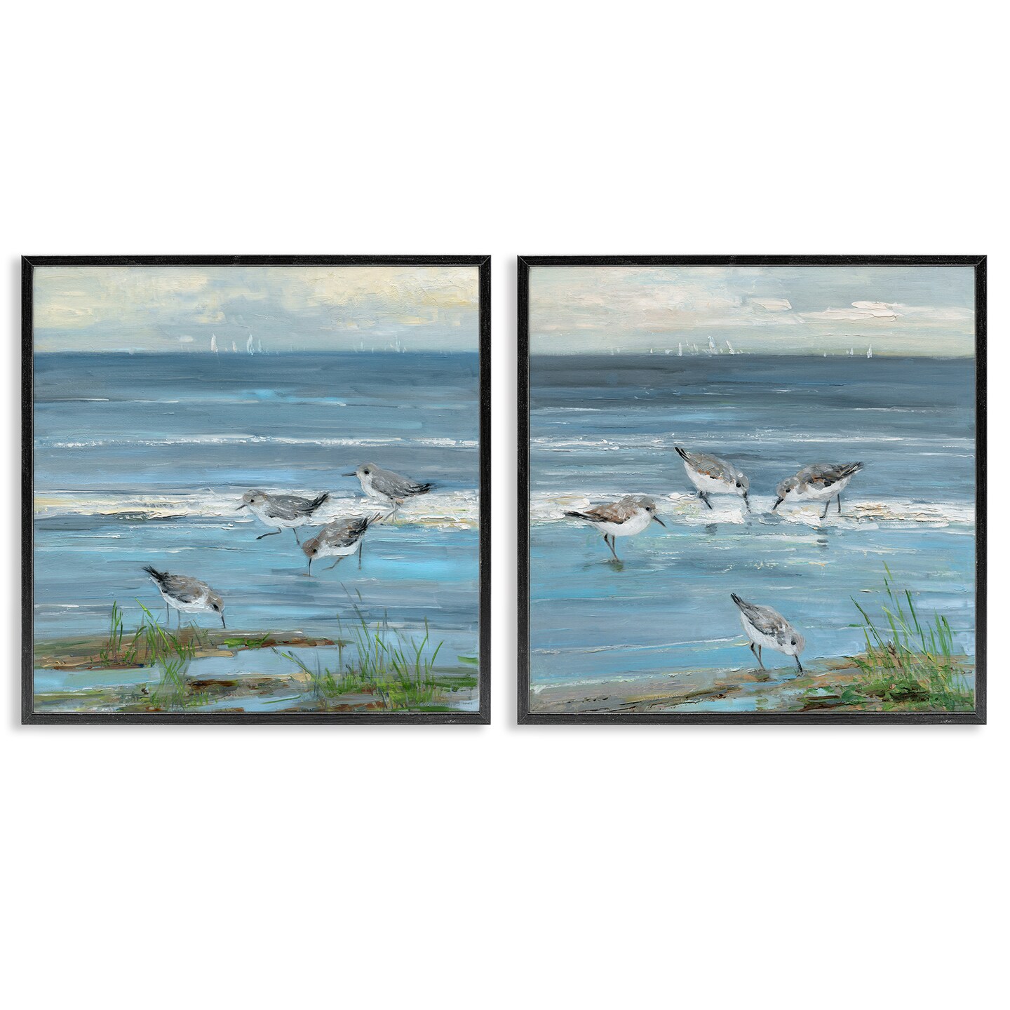 Stupell Industries Beach Shore with Sandpipers & Grasses 2pc Framed ...