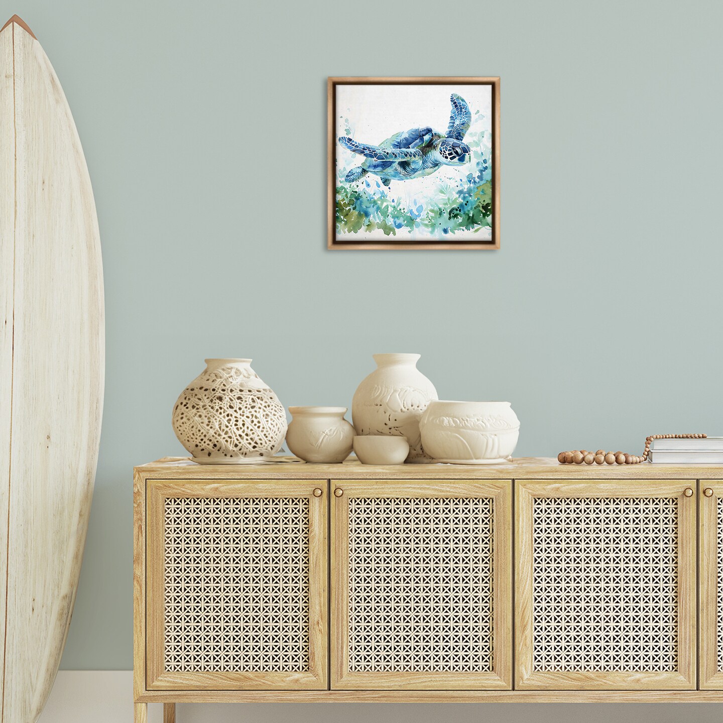 Stupell Industries Swimming Turtle & Botanicals Floating