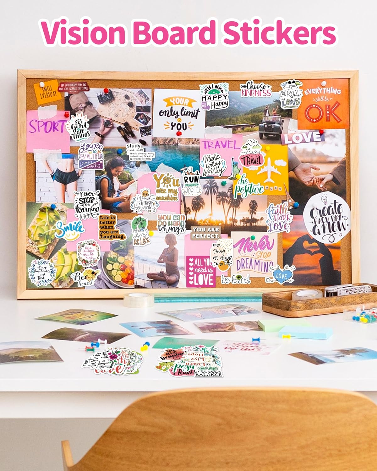300 PCS Inspirational Stickers for Adults, Scrapbook Vision Board Supplies Motivational Stickers for Water Bottles Laptop