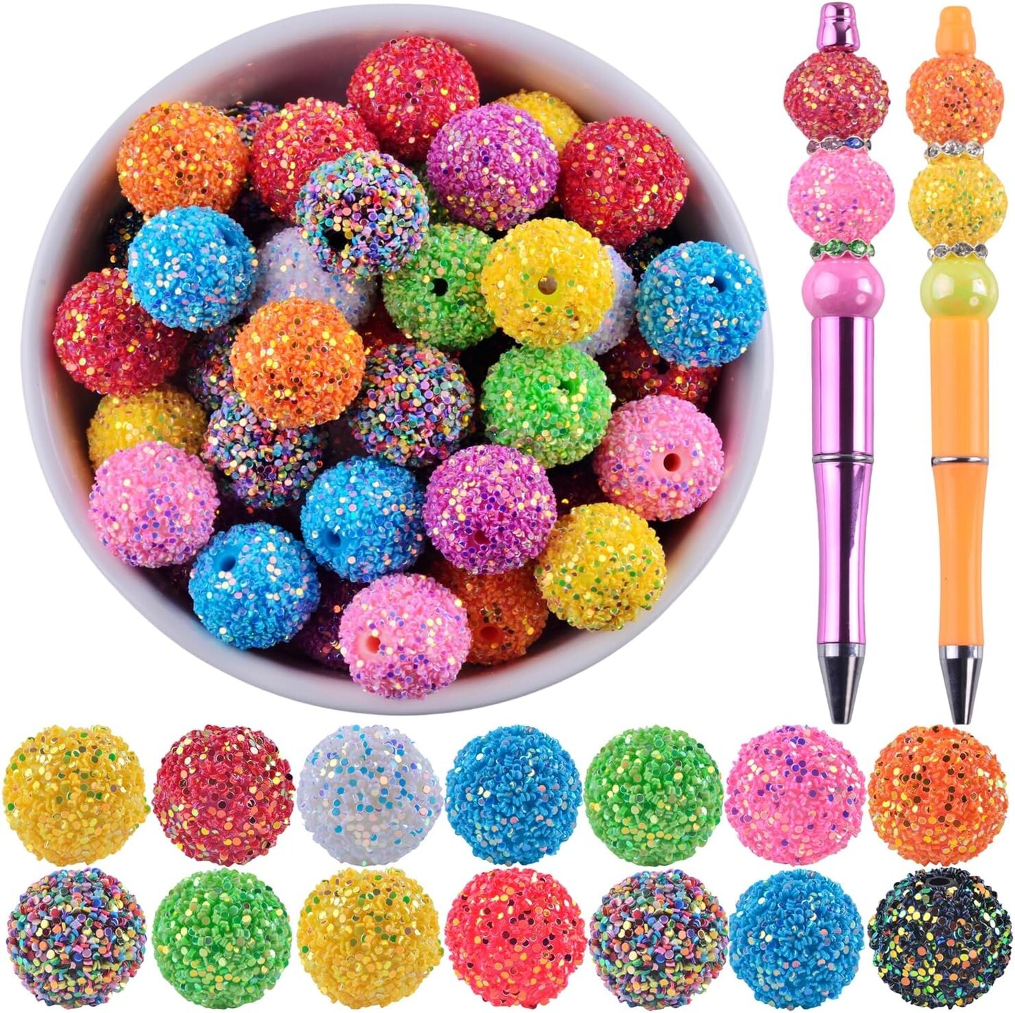 20pcs Beaded Pens Beads Bling Glitter