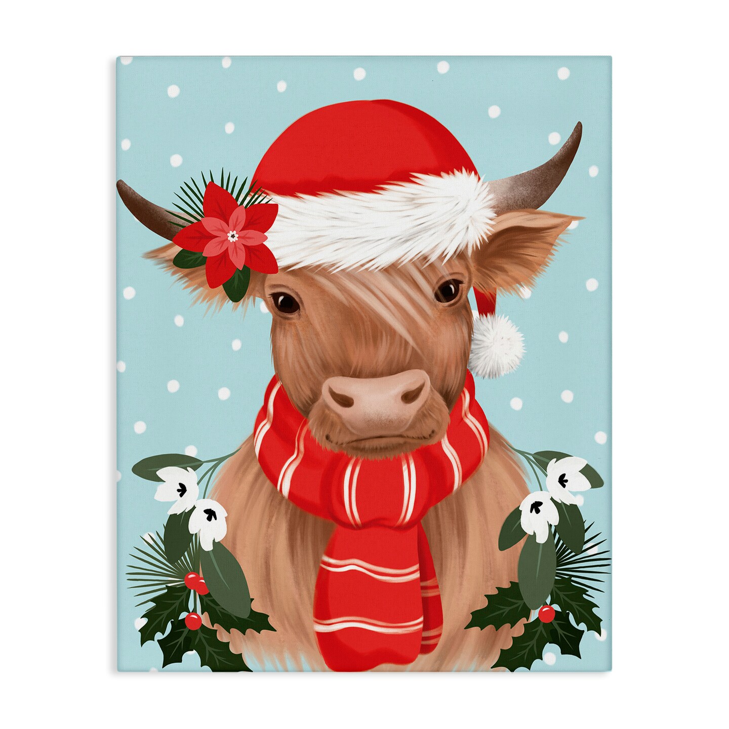 Stupell Industries Holiday Cattle with Holly Berries Canvas By Jo