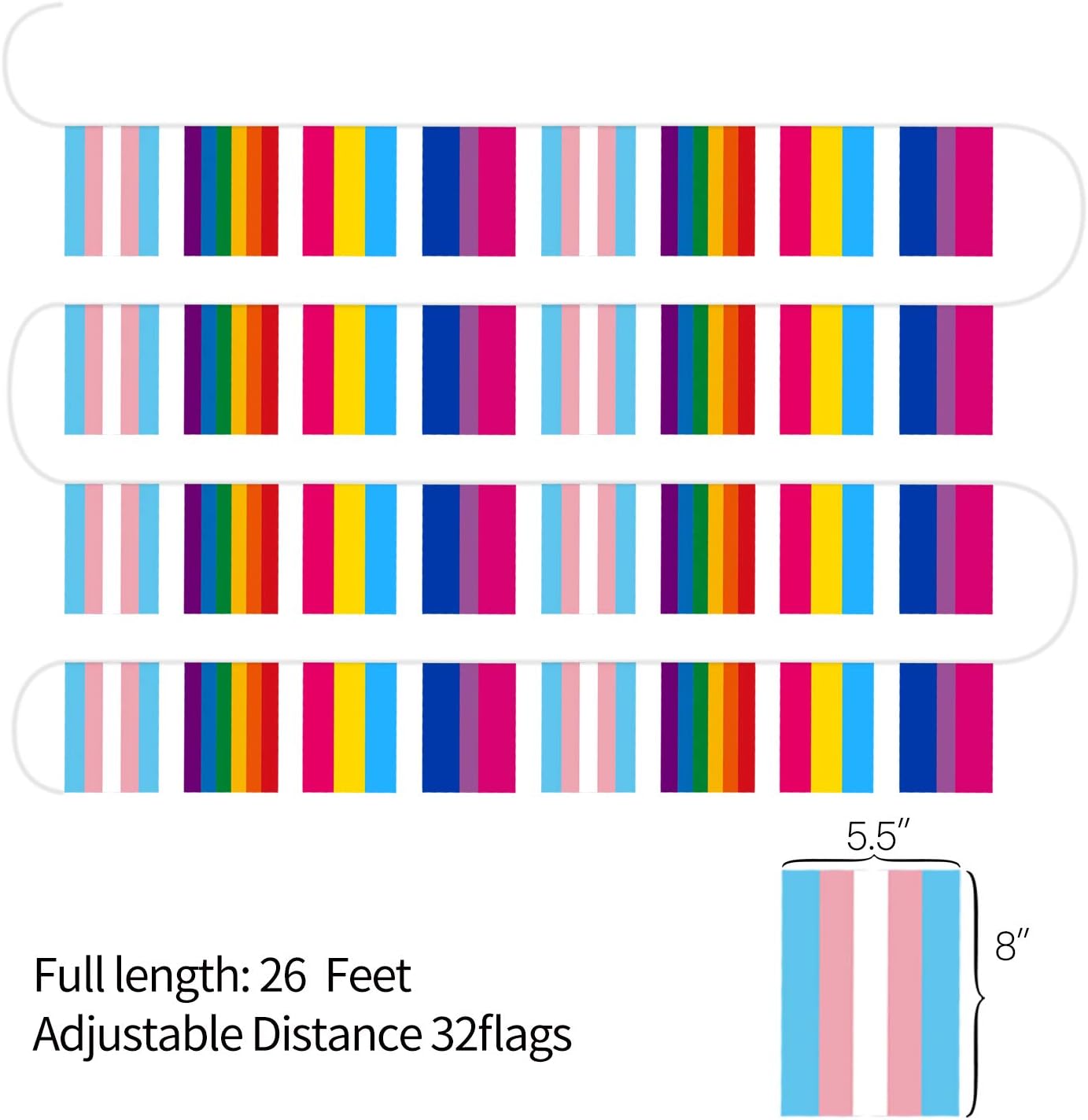 32pcs Assorted Rainbow String Flags - 4 Mixed Pennant Banners with LGBT