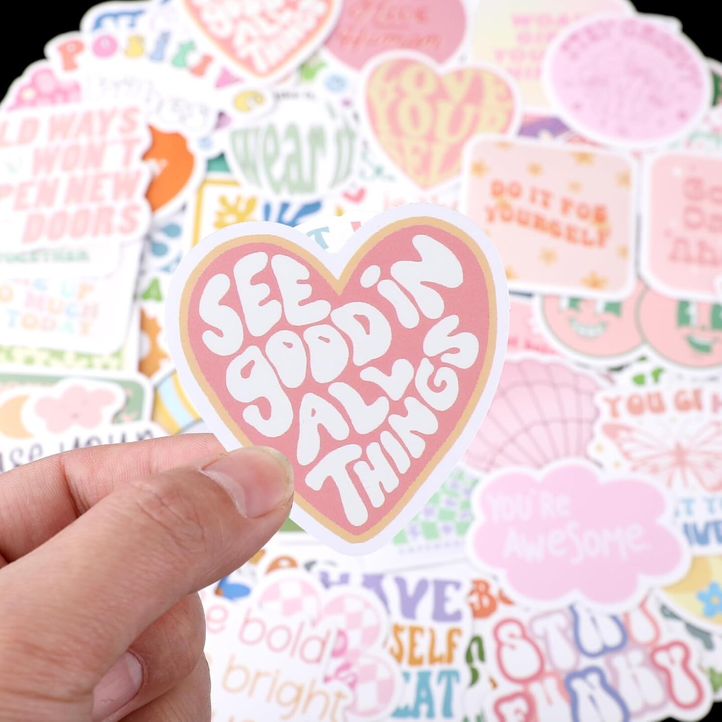 100PCS Cute Preppy Stickers Pink Motivational Vinyl Waterproof Sticker