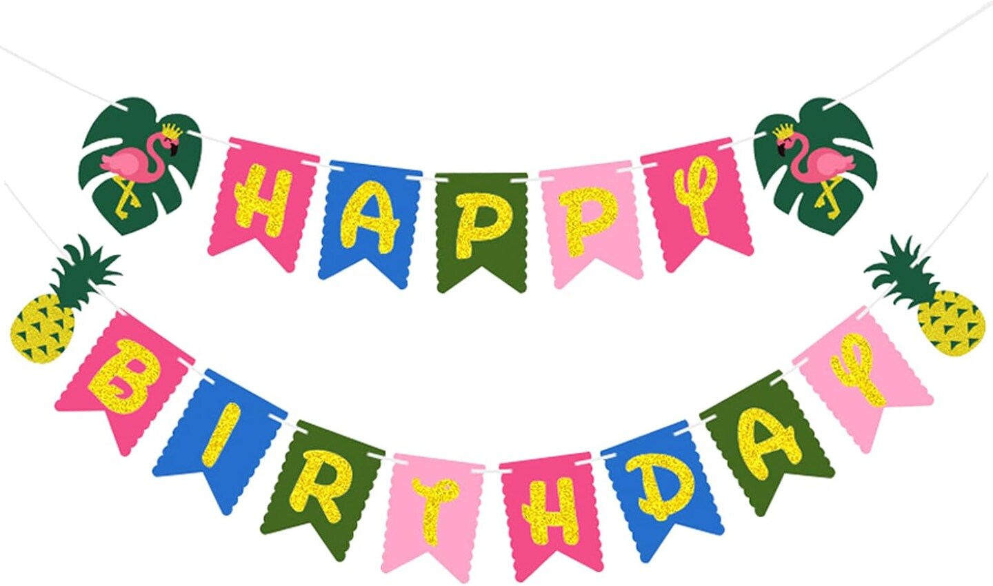 Tropical Happy Birthday Banner Hawaiian Birthday Party Decoration
