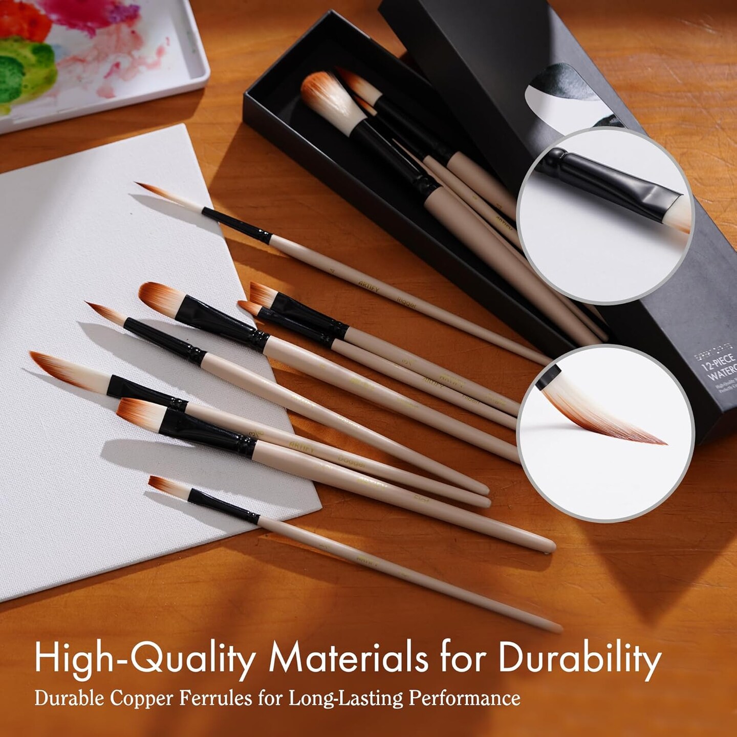 ARTIFY Watercolor Brush Set, 12 Pcs Professional Paint Brushes with Case for Beginners and Artists, Various Shapes, Optimized Hairs for Watercolor, Gouache, Ink, Tempera, and Fabric Painting