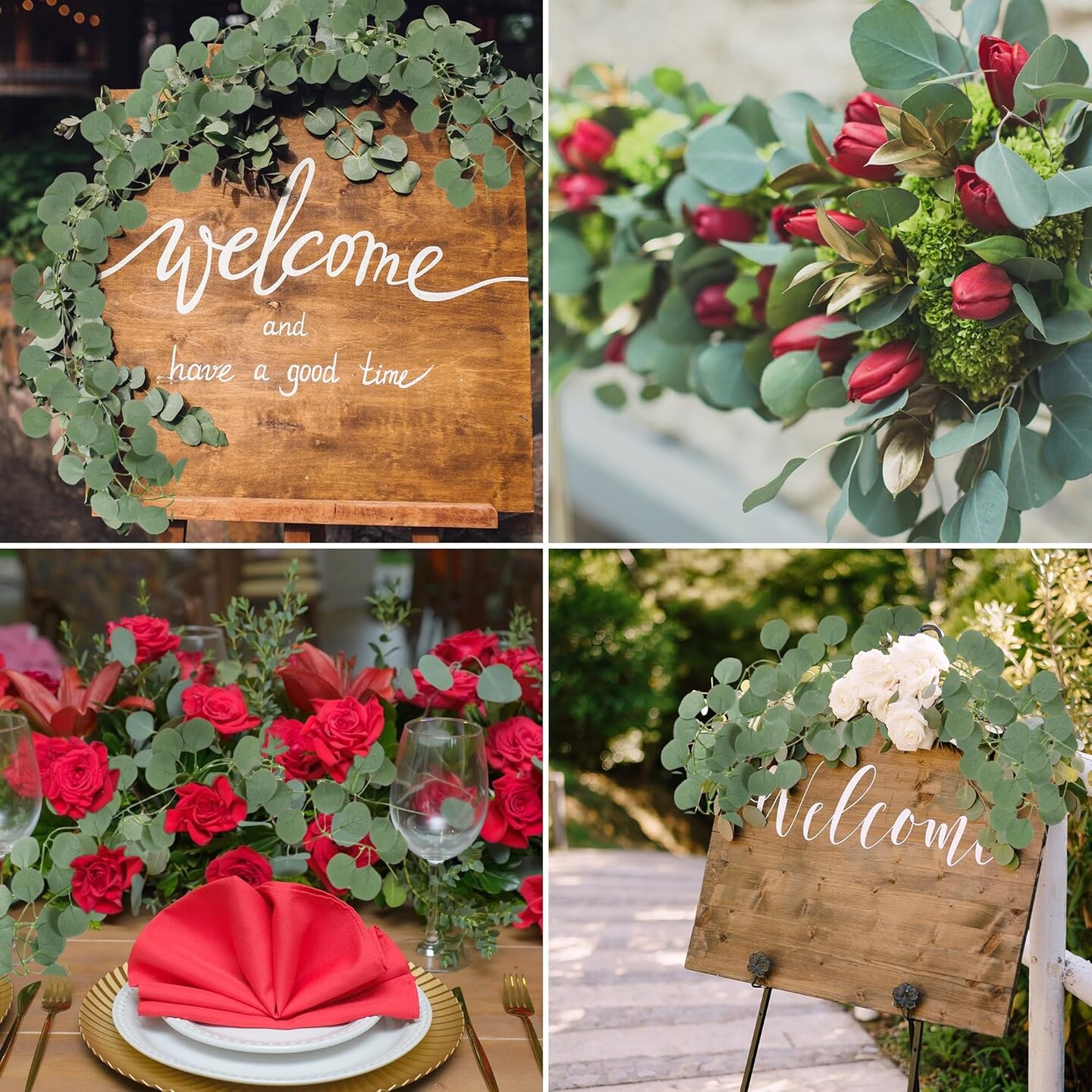 8Pcs Artificial Eucalyptus Garland Greenery Leaves Silk Vines