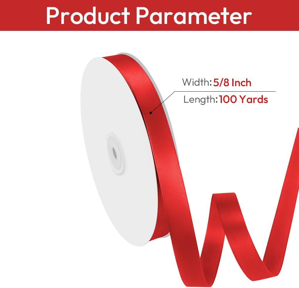 5/8&#x22; Width x 100 Yards Satin Red Ribbon