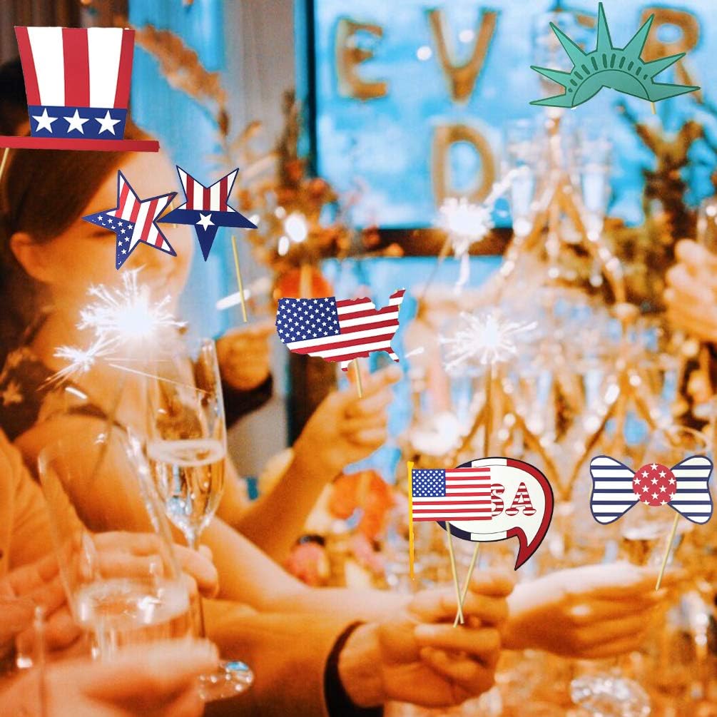 Patriotic Party Decorations Patriotic Photo Booth Props, American Flag, Uncle Sam Hat, Patriotic Cutouts Fourth 4th of July Decorations Supplies