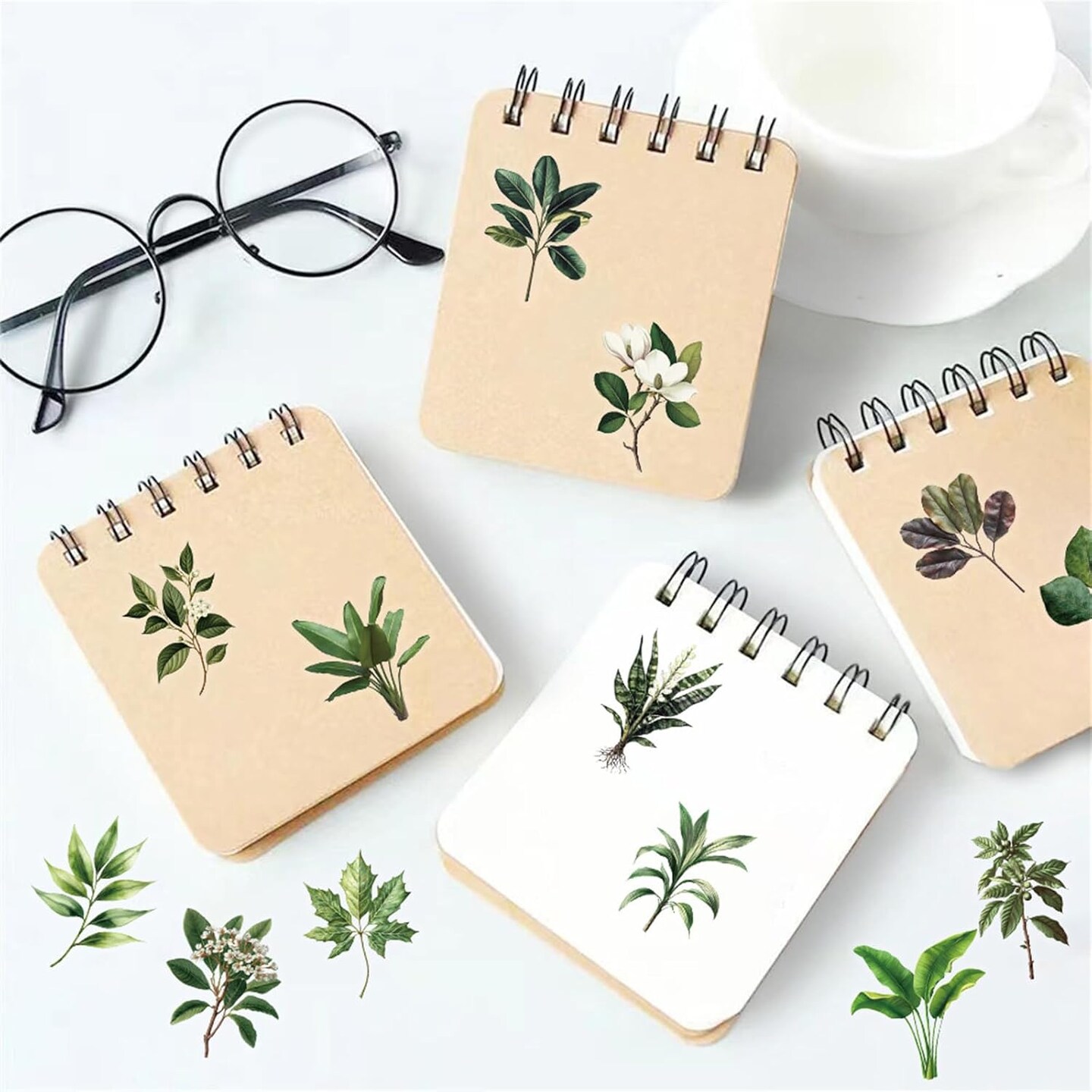 50PCS Transparent Green Leaf Stickers - Romance Floral Stickers Pack (Green)