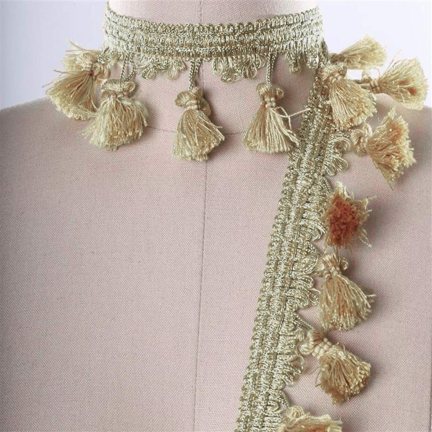 1 Yard Beige Braided Gimp Trim with Elegant Tassel Fringe for Home Décor and Upholstery 2” Width