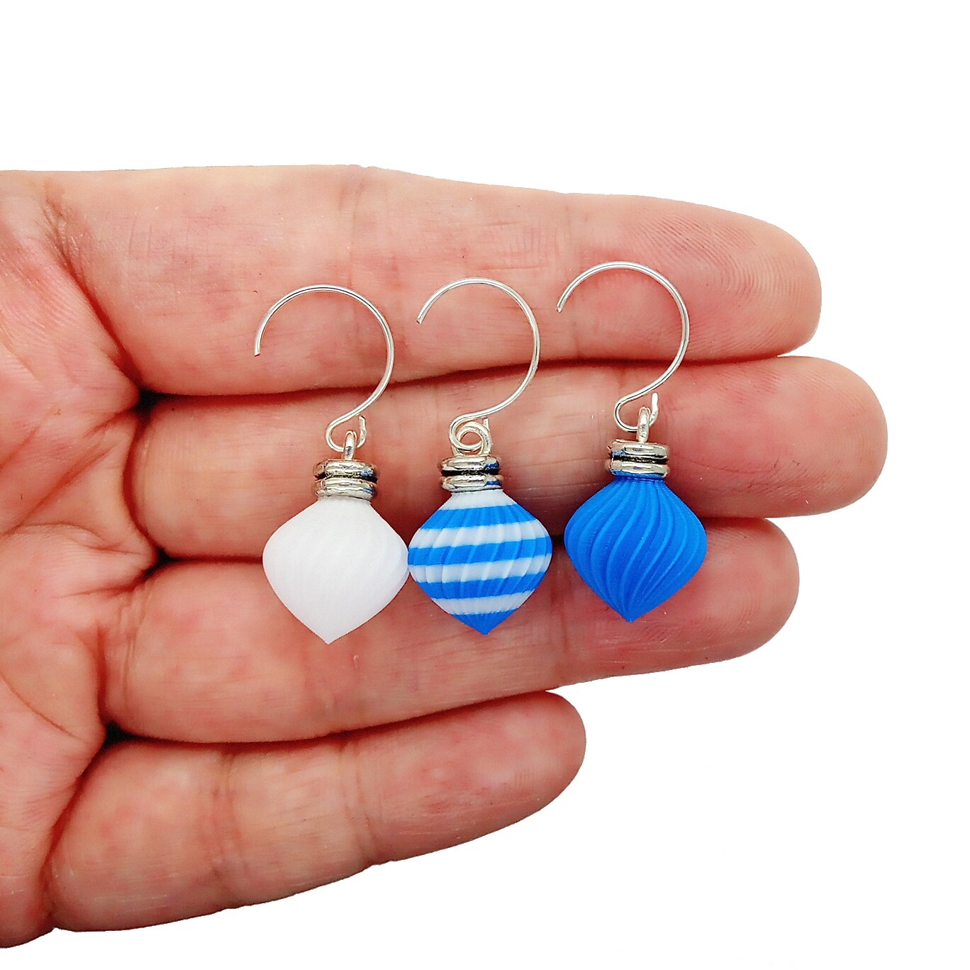 Blue &#x26; White Stripe Miniature Ornament Mix, 8 pc, Tiny Baubles for Dollhouse Christmas Trees, Adorabilities