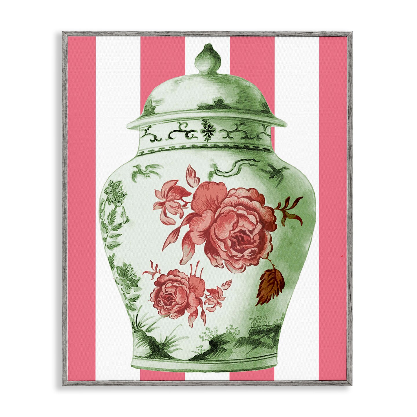 Stupell Industries Vintage Ornate Vase on Stripes Framed Giclee By Lil ...