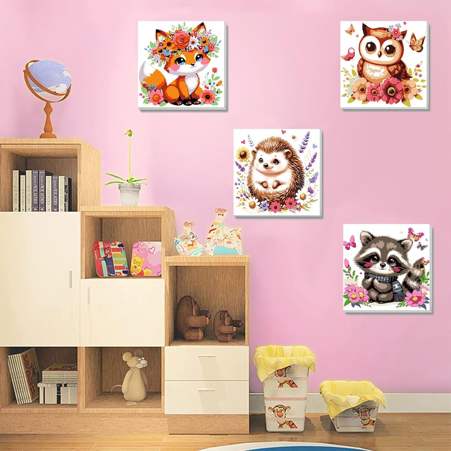 4 Pack Animal Paint by Number for Kids with Wooden Frame