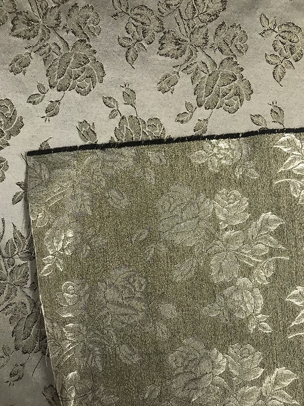 1 Yard Gray Metallic Rose Brocade Fabric Polyester Rough Texture 58/59 Inches Width