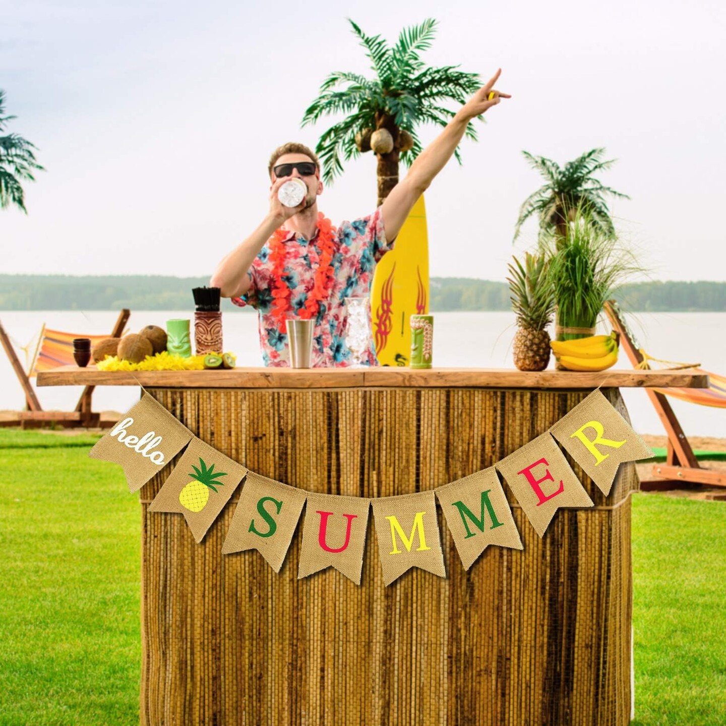 Hello Summer Burlap Banner Rustic Summer Banner (Color Set 2)