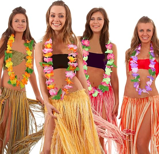 14 Pieces Hawaiian Leis Necklaces Colorful Hawaiian Flower Leis Necklaces for Luau Party Decorations Beach Party Supplies