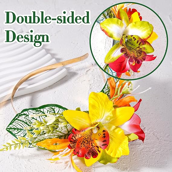 Hawaiian Orchid Flower Headband - Artificial Hawaii Leis Floral Headpiece