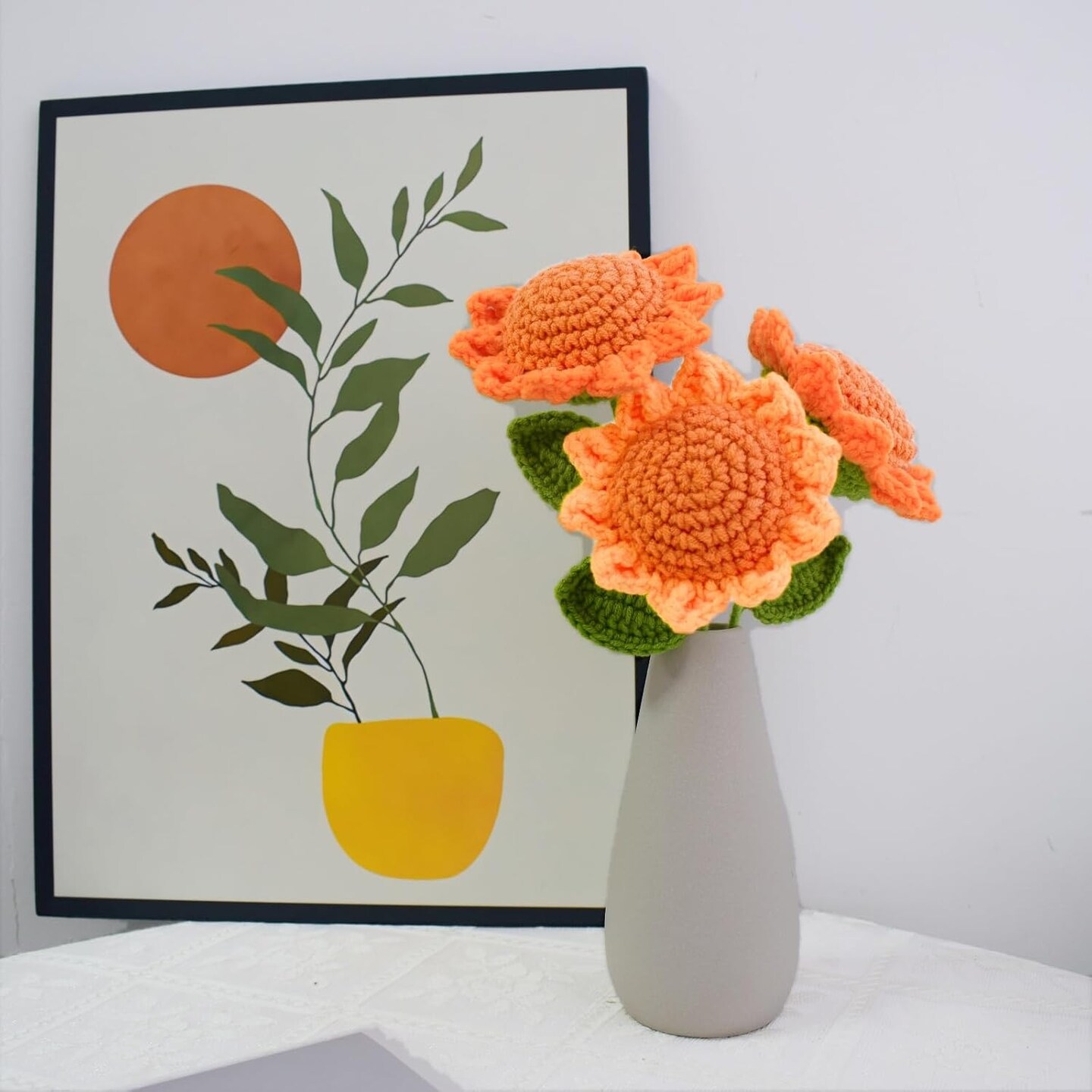 3pcs Handmade Crochet Sunflower Bouquet