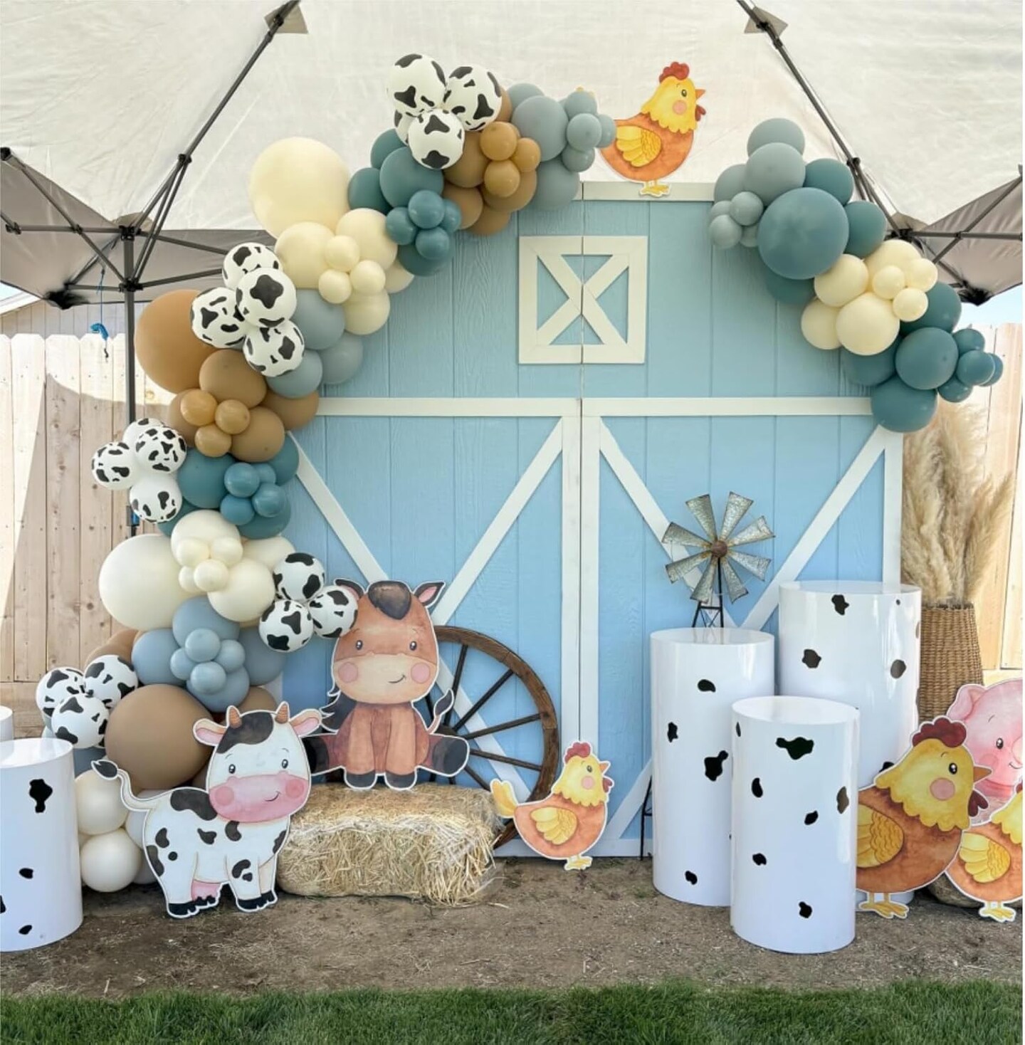 153 PCS Dusty Blue Cow Balloon Arch Garland Kit for Baby Shower(Dusty Blue Brown)