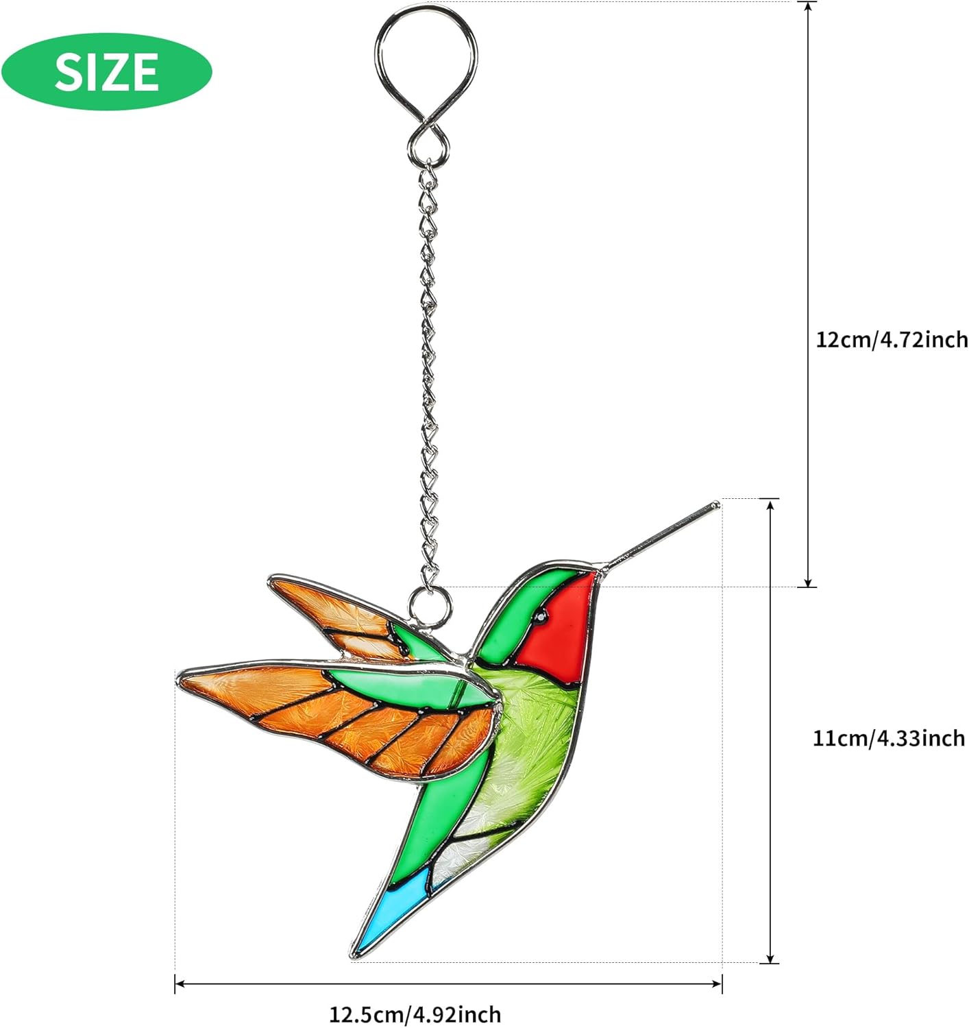 Handmade Stained Glass Hummingbird Hanging Ornament,Colorful 4.3x4.9 Inch