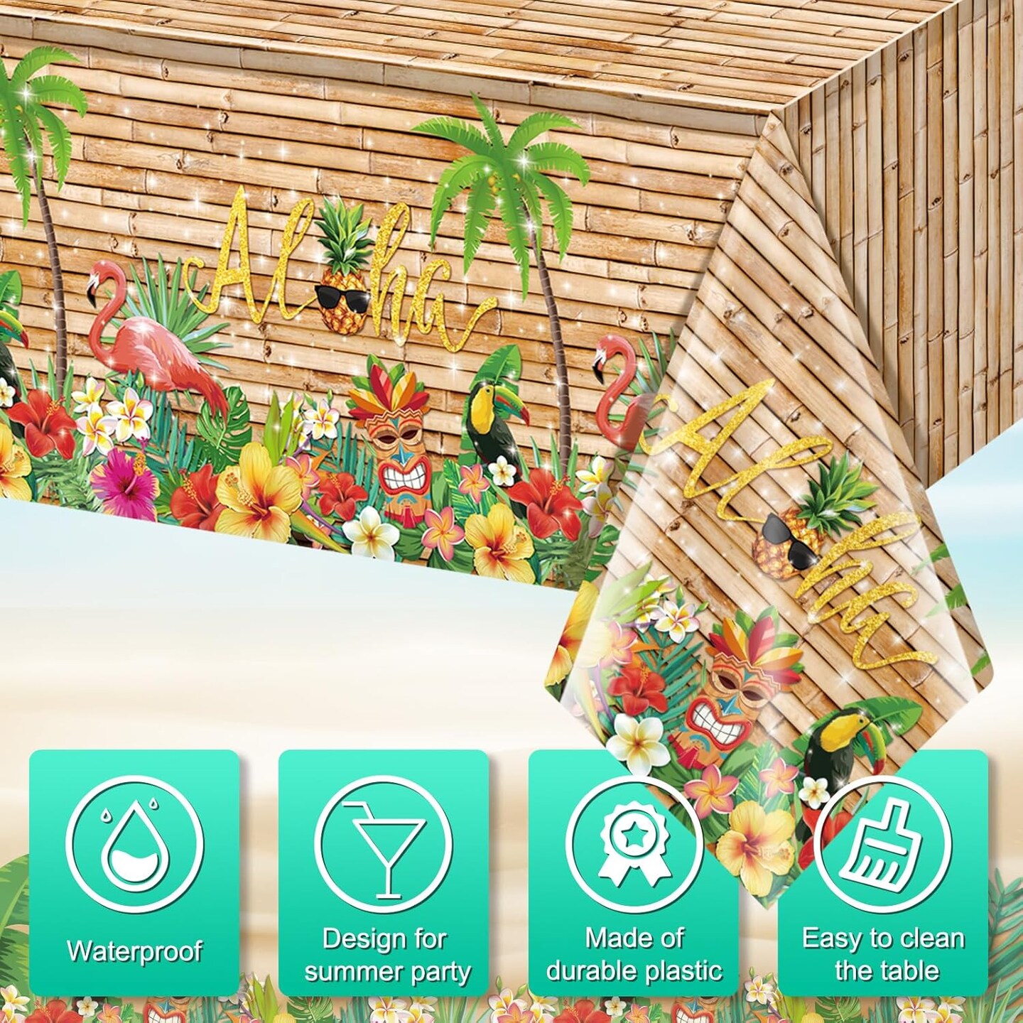 3Pcs Hawaiian Luau Tablecloth Tiki Party Tablecloths Tropical Table Cloth