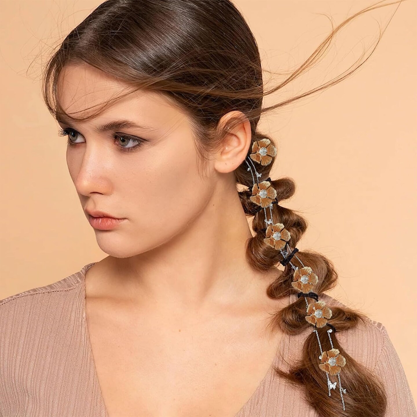 10 Pcs Alloy Flower Hair Clips Mini Metal Gold Duck Clip Hairpin Flower with Rhinestones