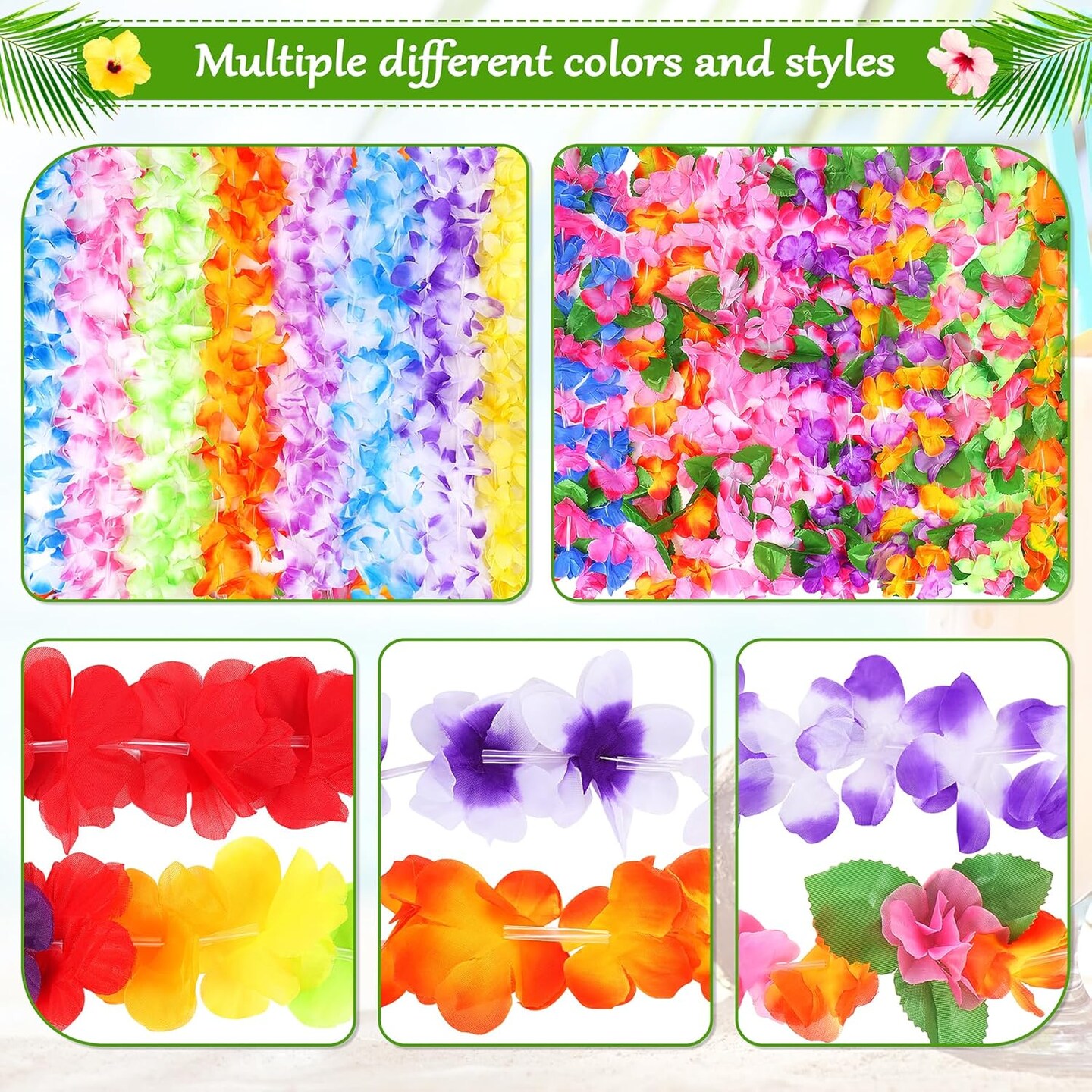 Hawaiian Leis for Luau Party, 36PCS Tropical Flower Lei for Summer Party Supplies