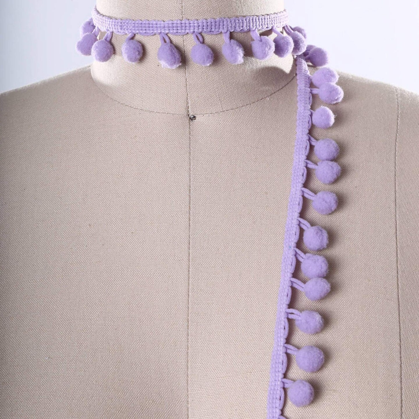 2 Yards Lavender Pom Pom Fringe Trim for Summer Dresses Hats and Bags