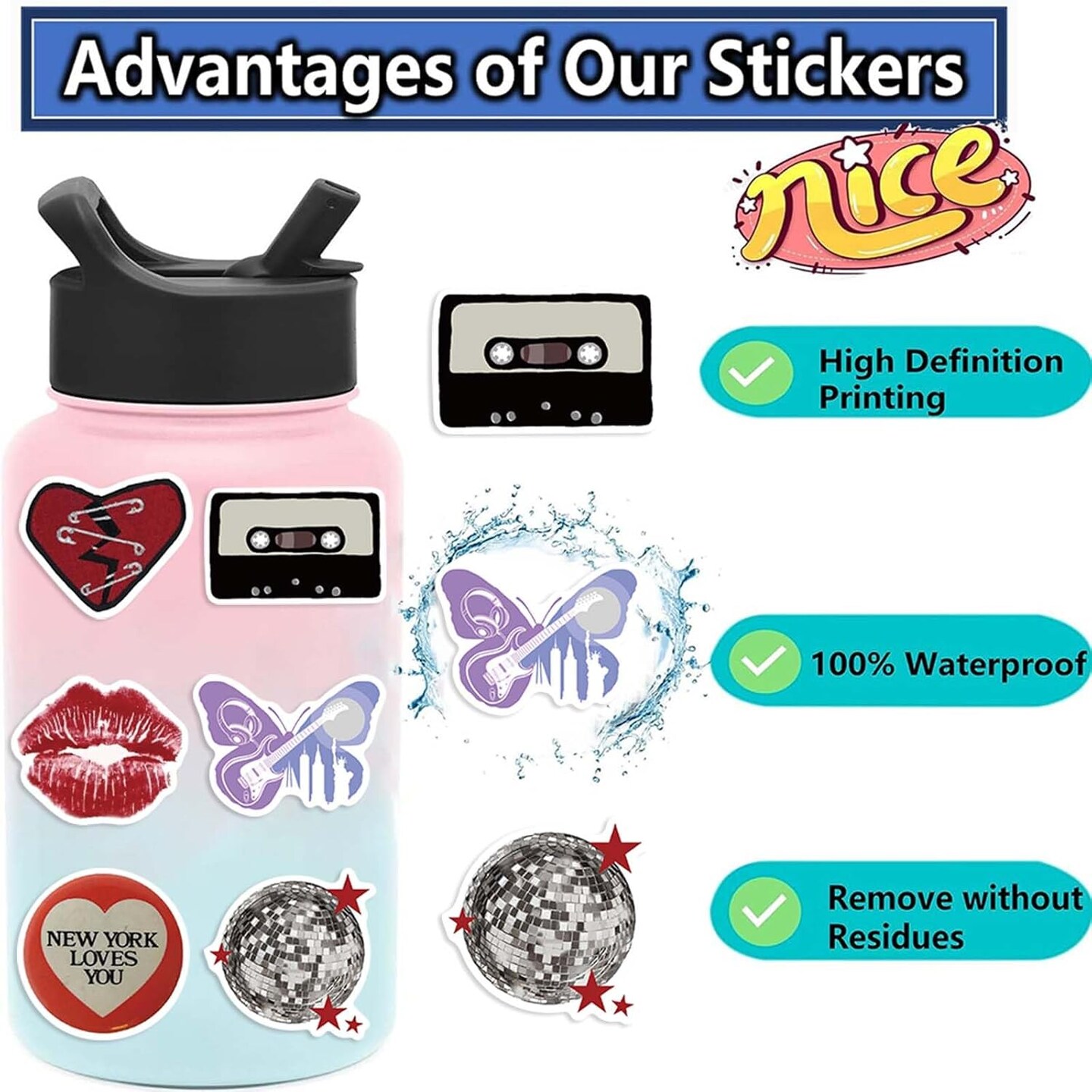 50Pcs Aesthetic Downtown Girls Stickers Pack Cool Trendy Y2K Stickers