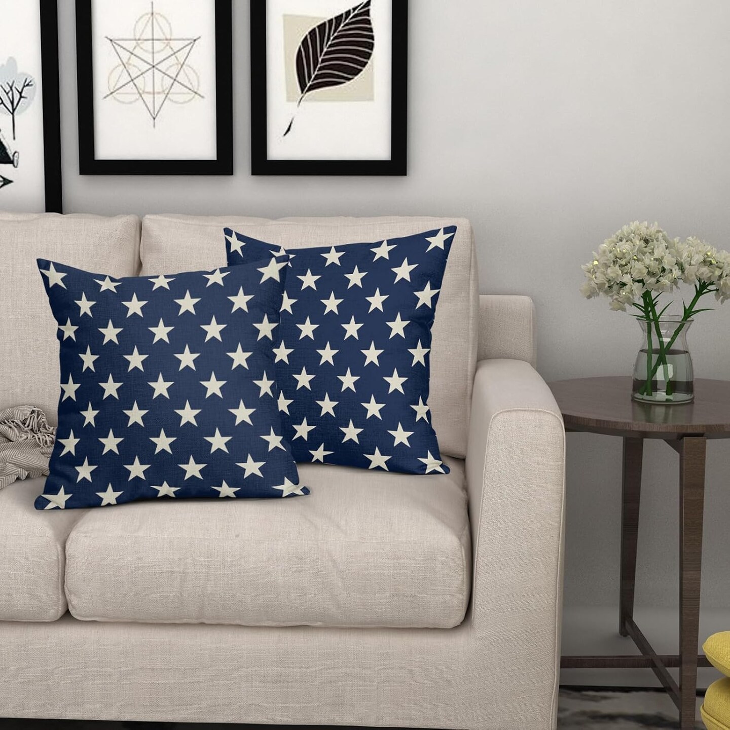4th of July Patriotic Pillow Covers 18x18 Set of 2 Blue Star Americana Independence Day Outdoor Decorative Throw Pillow Cases Farmhouse Decor for Sofa Couch Bed Fourth July Holiday Decorations