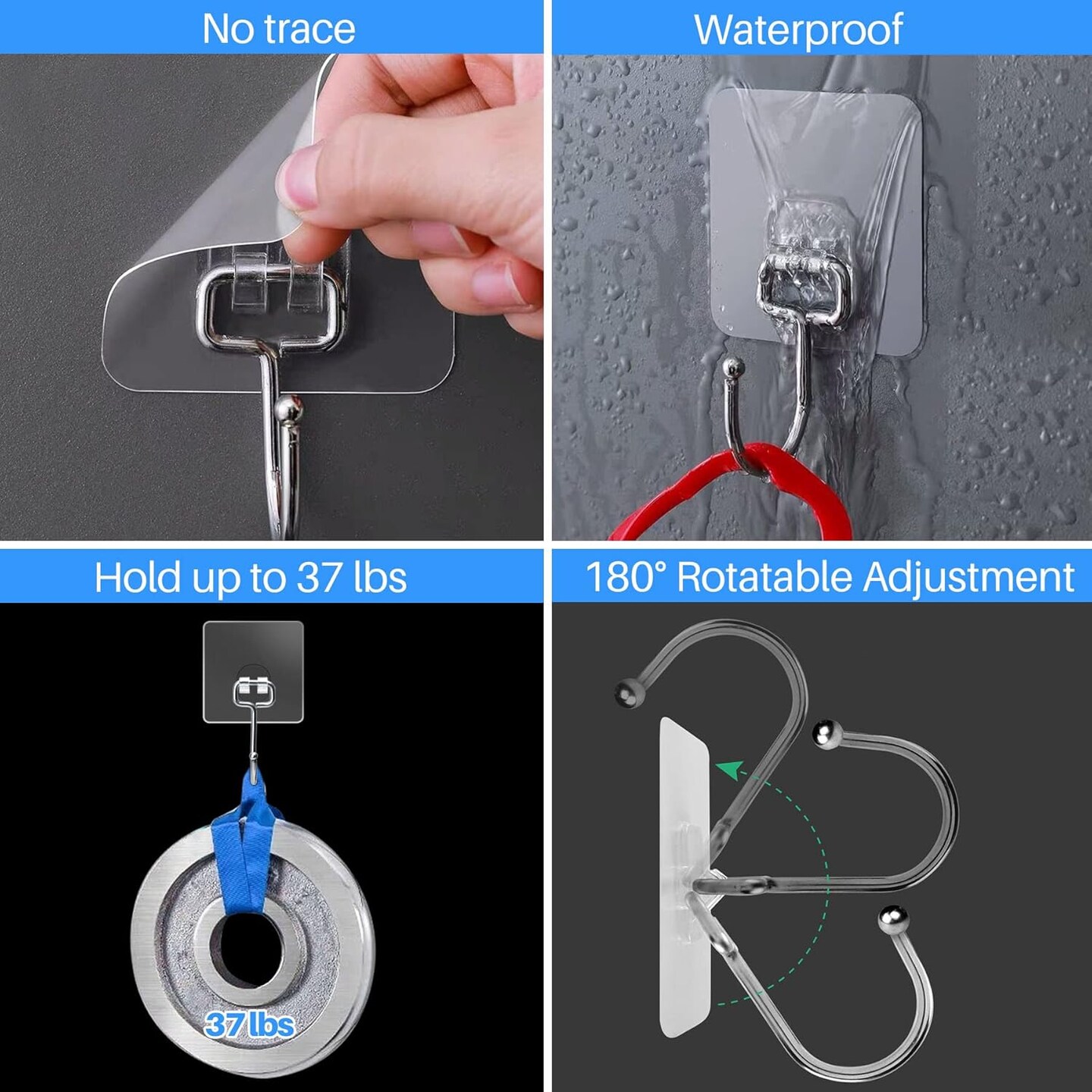 10-Pack All-Purpose Large Adhesive Hooks for Hanging Wall Hook(Transparent)