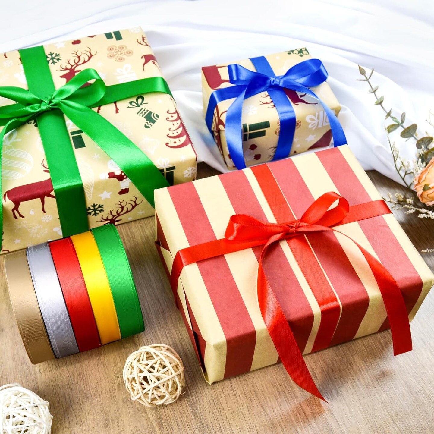 25 Yards 5/8 inch Satin Ribbon, Solid Color Fabric Ribbon Perfect