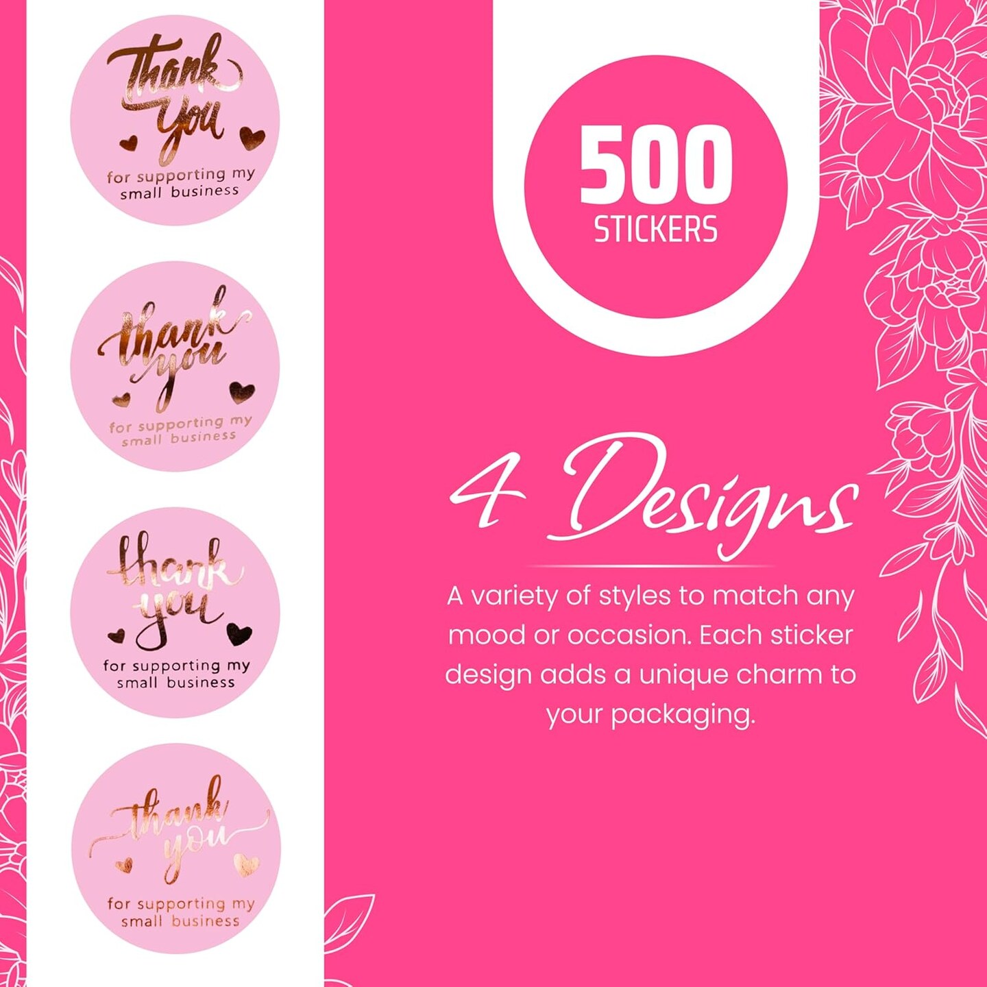 500 Pcs 1.5 Inch Pink and Rose Gold Thank You Stickers for Small Business