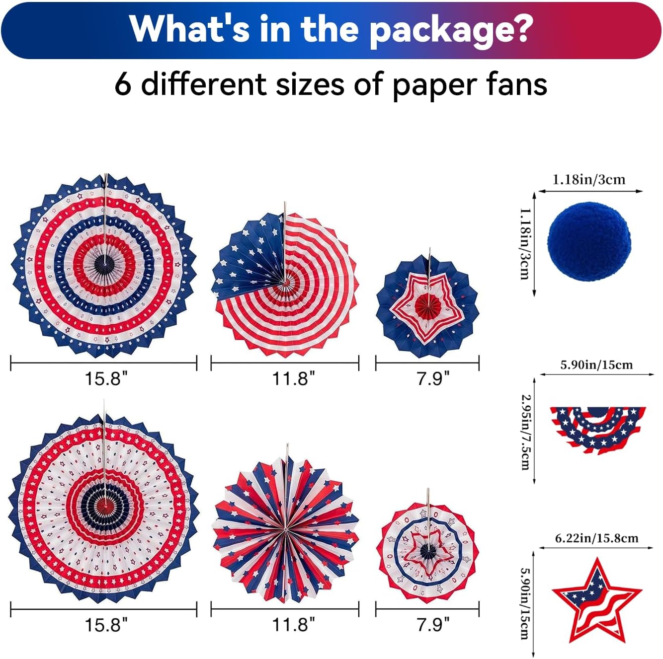 30PCS 4th of July Patriotic Decorations Set - Red White Blue Paper