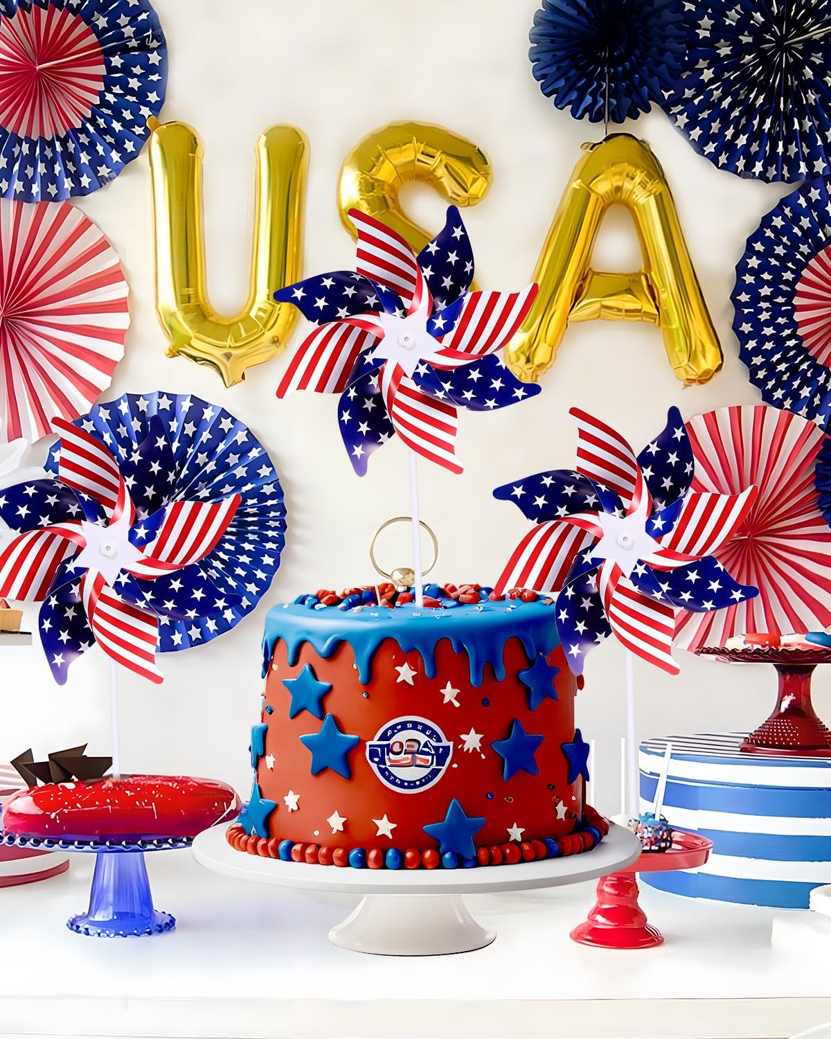 10 Pieces Patriotic Pinwheels, USA Flag Wind Spinners Outdoor Garden