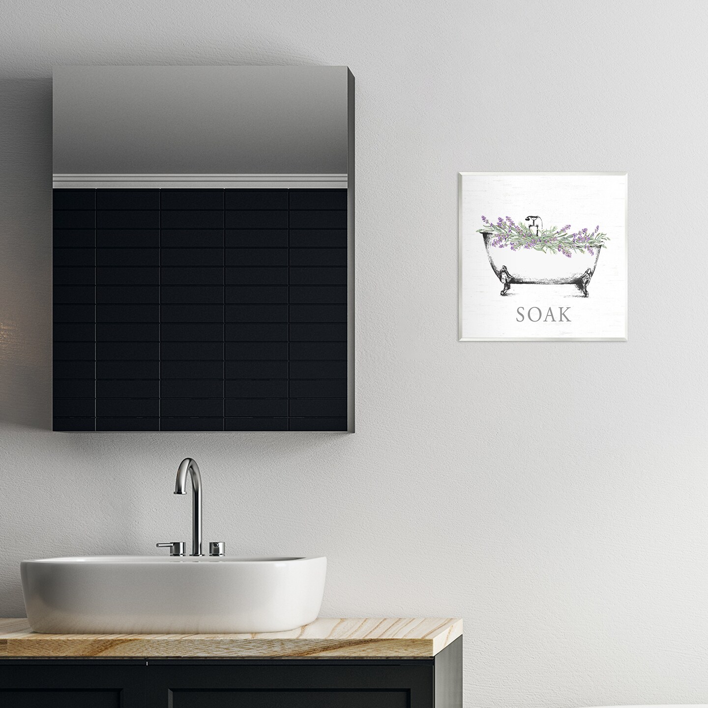 Stupell Industries Soak Bathtub with Lavender Wall Plaque By Lettered and Lined