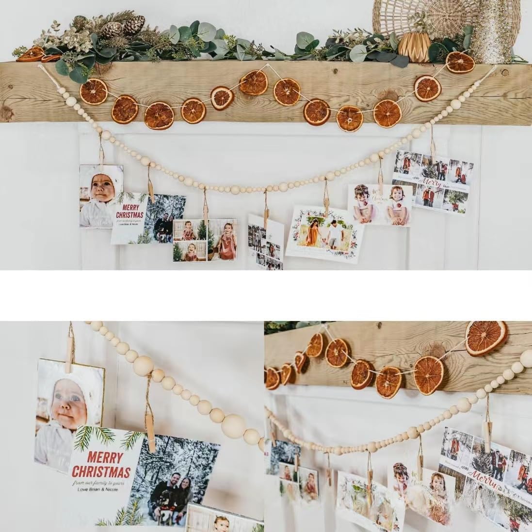 2PCS Hanging Photo Display Wall Decor, Boho Wooden Bead Garland Photo
