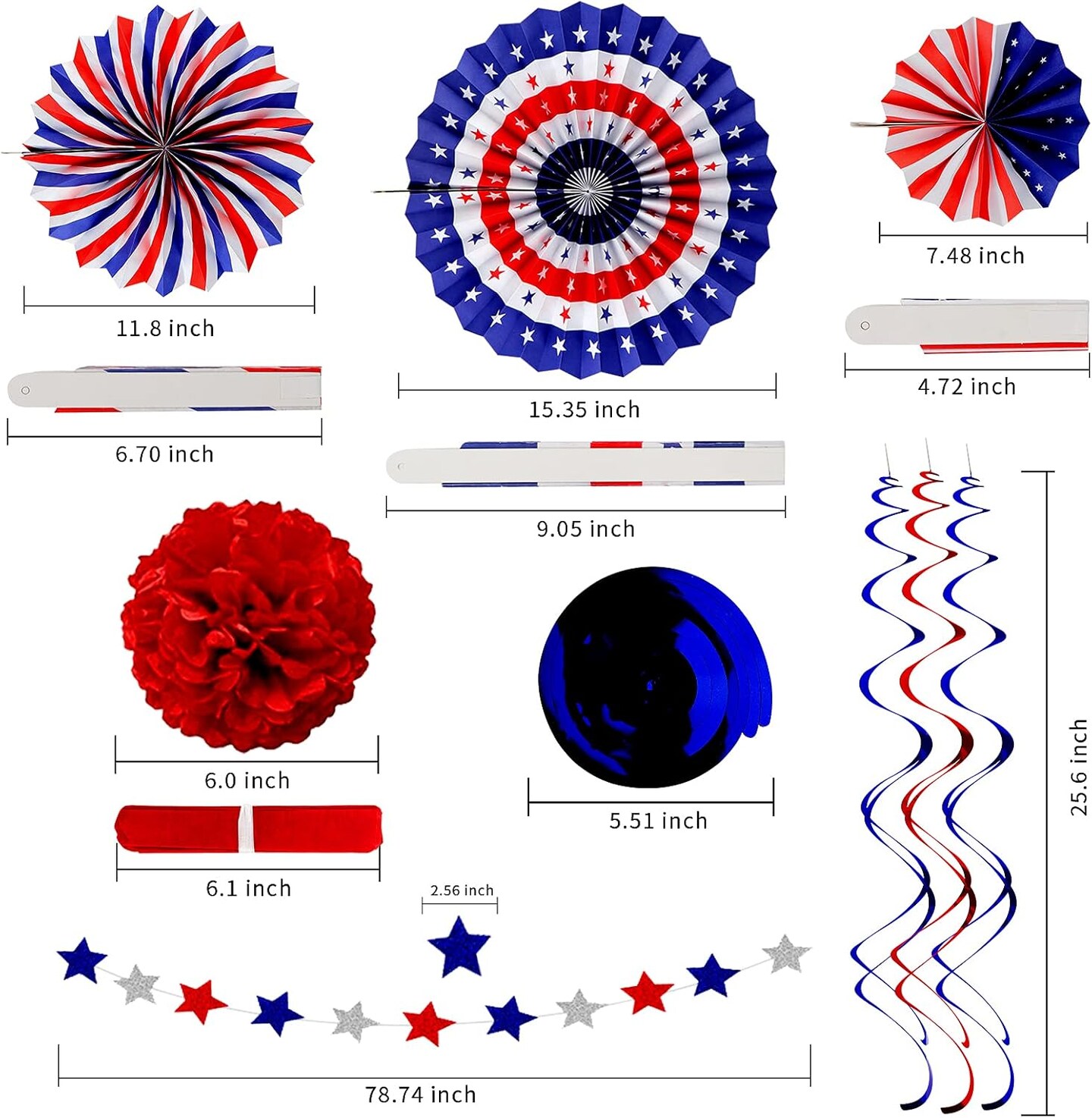 26Pcs 4th of July Decorations Patriotic Decor USA Flag String Red White Blue Paper