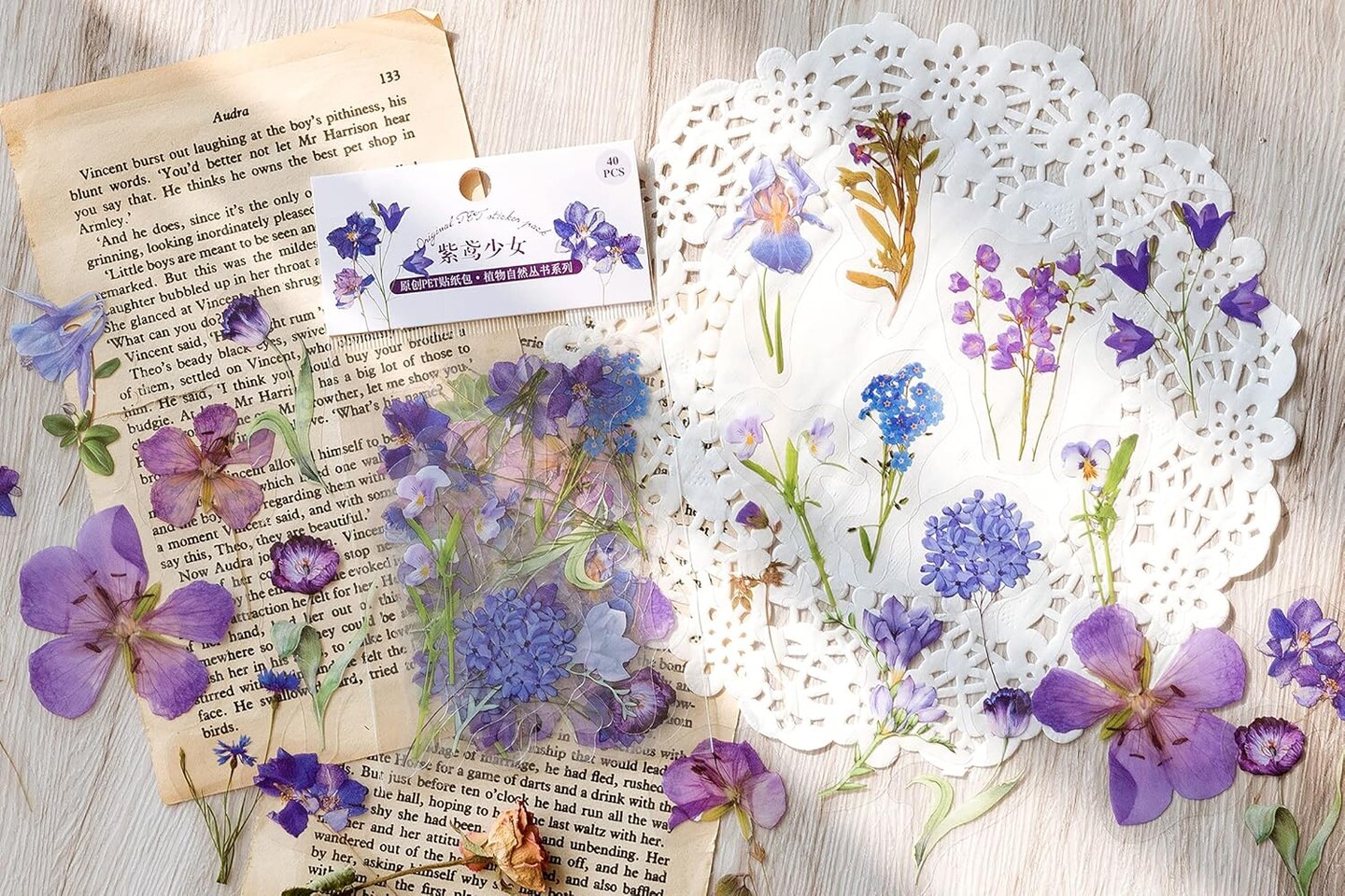 Stickers Set (320 Pieces) Pressed Flower Resin Decals Transparent